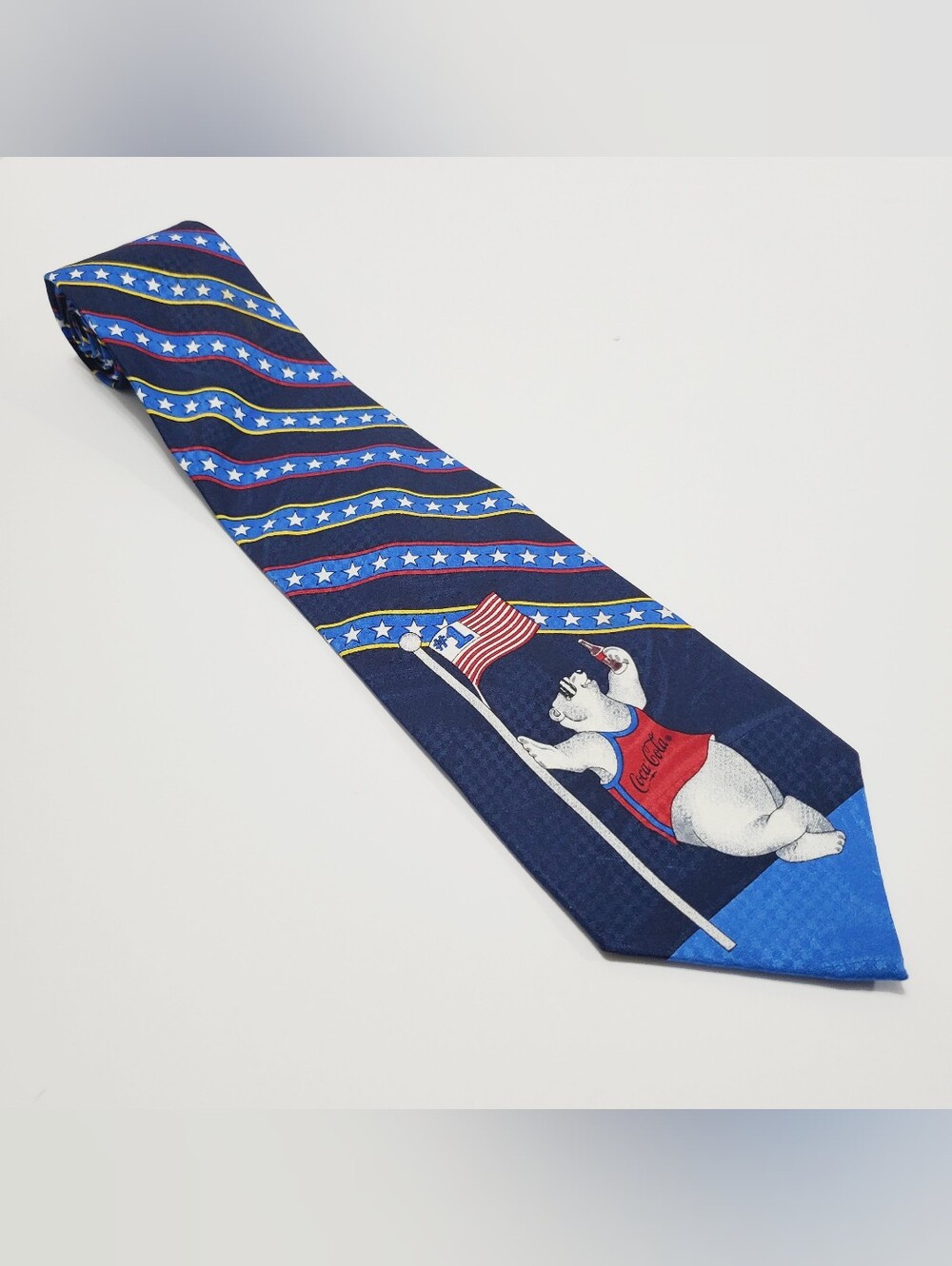 Coca Cola Men's Neck Tie Multicolor Stripe w/ Polar Bear 56x4"